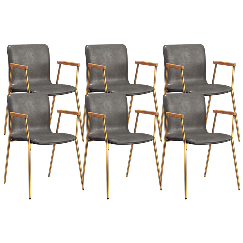 Industrial Metal Chair Dining Room Faux Leather Upholstered Arm Chair Grey 6 Piece Set Gold Clearhalo 'Dining Chairs' 'Dining Tables & Seating' 'dining_chair' 'furn' 'furn_dining_chair' 'Furniture' 'Kitchen & Dining Furniture' 6453189