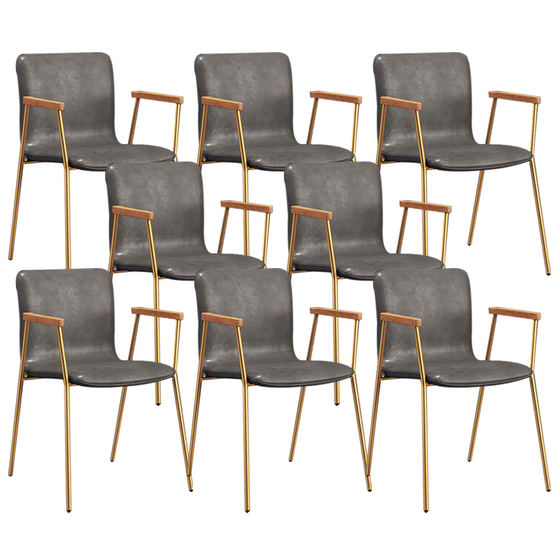Industrial Metal Chair Dining Room Faux Leather Upholstered Arm Chair Grey 8 Piece Set Gold Clearhalo 'Dining Chairs' 'Dining Tables & Seating' 'dining_chair' 'furn' 'furn_dining_chair' 'Furniture' 'Kitchen & Dining Furniture' 6453190