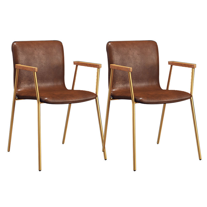 Industrial Metal Chair Dining Room Faux Leather Upholstered Arm Chair Brown 2 Piece Set Gold Clearhalo 'Dining Chairs' 'Dining Tables & Seating' 'dining_chair' 'furn' 'furn_dining_chair' 'Furniture' 'Kitchen & Dining Furniture' 6453191