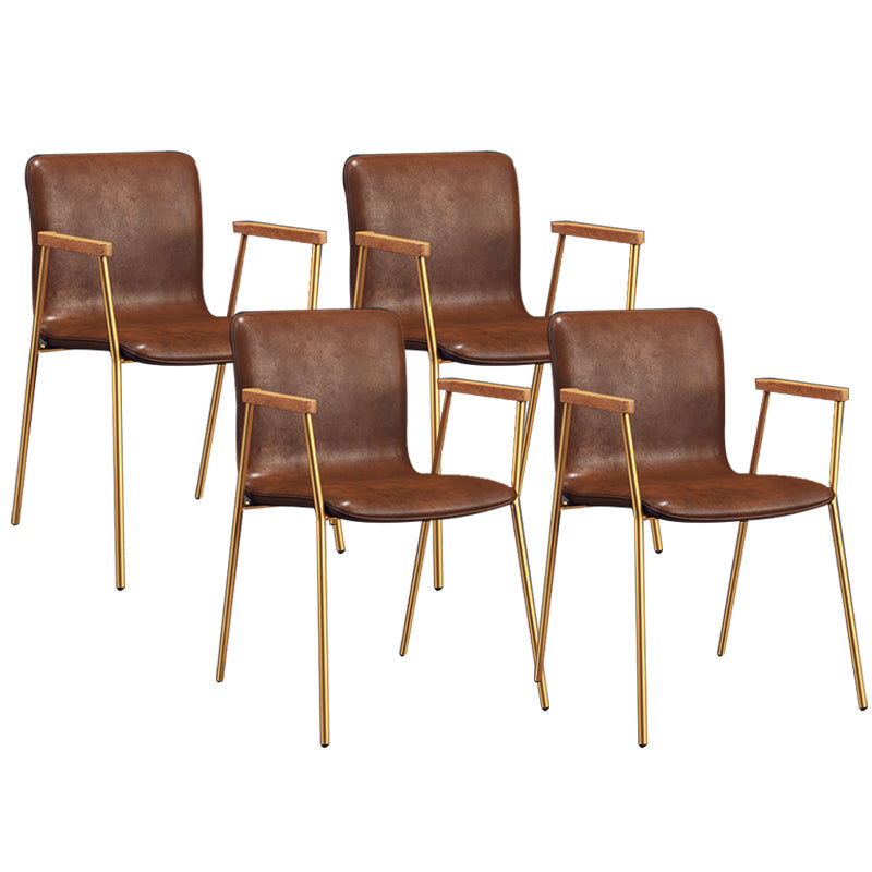 Industrial Metal Chair Dining Room Faux Leather Upholstered Arm Chair Brown 4 Piece Set Gold Clearhalo 'Dining Chairs' 'Dining Tables & Seating' 'dining_chair' 'furn' 'furn_dining_chair' 'Furniture' 'Kitchen & Dining Furniture' 6453192