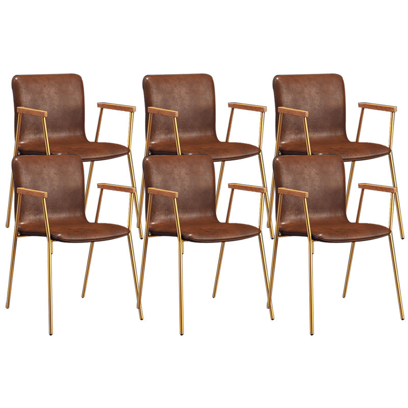 Industrial Metal Chair Dining Room Faux Leather Upholstered Arm Chair Brown 6 Piece Set Gold Clearhalo 'Dining Chairs' 'Dining Tables & Seating' 'dining_chair' 'furn' 'furn_dining_chair' 'Furniture' 'Kitchen & Dining Furniture' 6453193