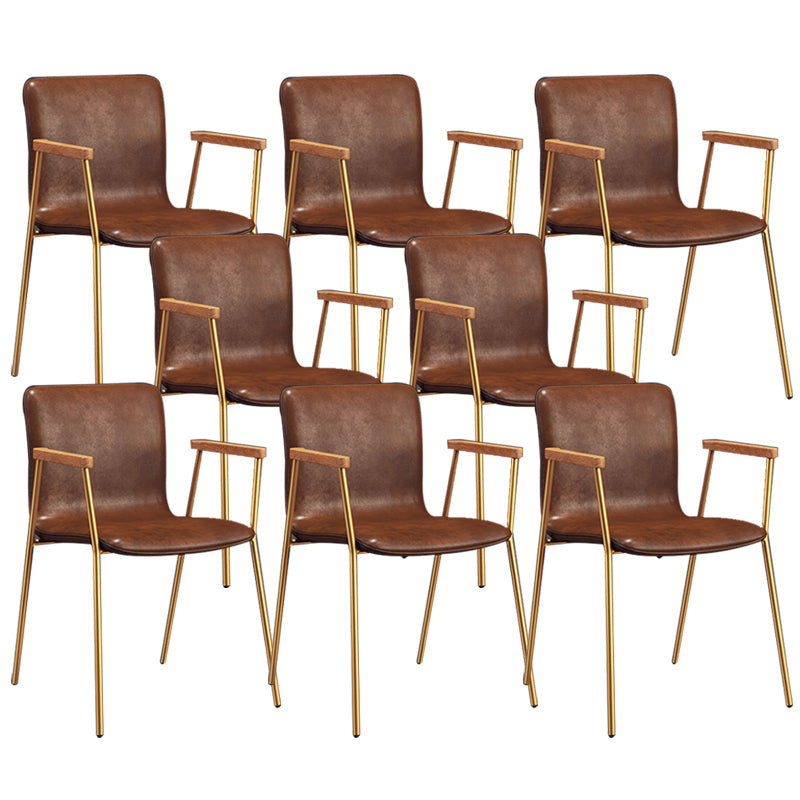 Industrial Metal Chair Dining Room Faux Leather Upholstered Arm Chair Brown 8 Piece Set Gold Clearhalo 'Dining Chairs' 'Dining Tables & Seating' 'dining_chair' 'furn' 'furn_dining_chair' 'Furniture' 'Kitchen & Dining Furniture' 6453194