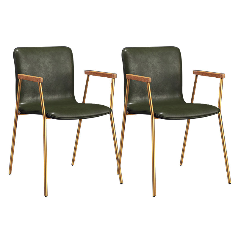 Industrial Metal Chair Dining Room Faux Leather Upholstered Arm Chair Green 2 Piece Set Gold Clearhalo 'Dining Chairs' 'Dining Tables & Seating' 'dining_chair' 'furn' 'furn_dining_chair' 'Furniture' 'Kitchen & Dining Furniture' 6453195