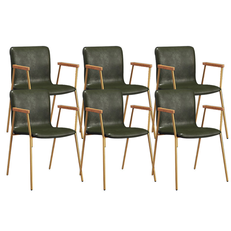 Industrial Metal Chair Dining Room Faux Leather Upholstered Arm Chair Green 6 Piece Set Gold Clearhalo 'Dining Chairs' 'Dining Tables & Seating' 'dining_chair' 'furn' 'furn_dining_chair' 'Furniture' 'Kitchen & Dining Furniture' 6453197