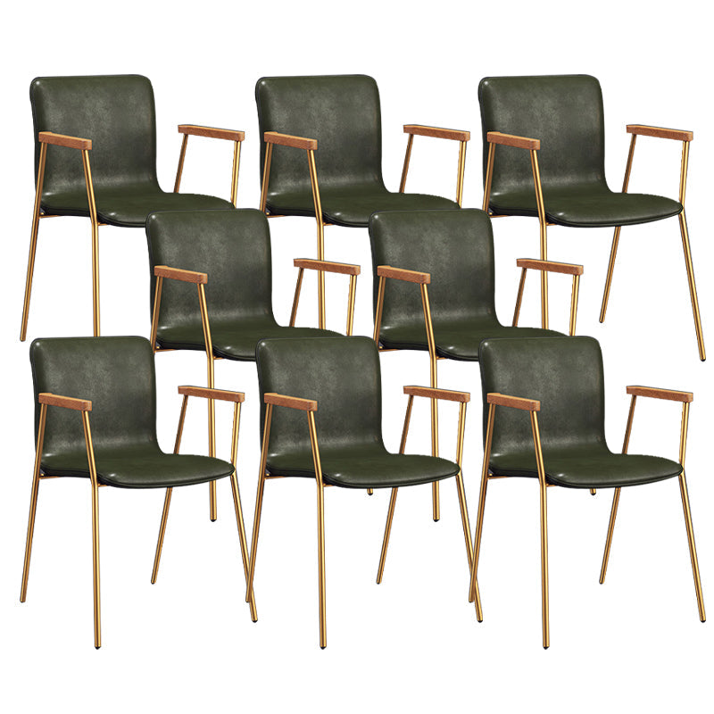 Industrial Metal Chair Dining Room Faux Leather Upholstered Arm Chair Green 8 Piece Set Gold Clearhalo 'Dining Chairs' 'Dining Tables & Seating' 'dining_chair' 'furn' 'furn_dining_chair' 'Furniture' 'Kitchen & Dining Furniture' 6453198