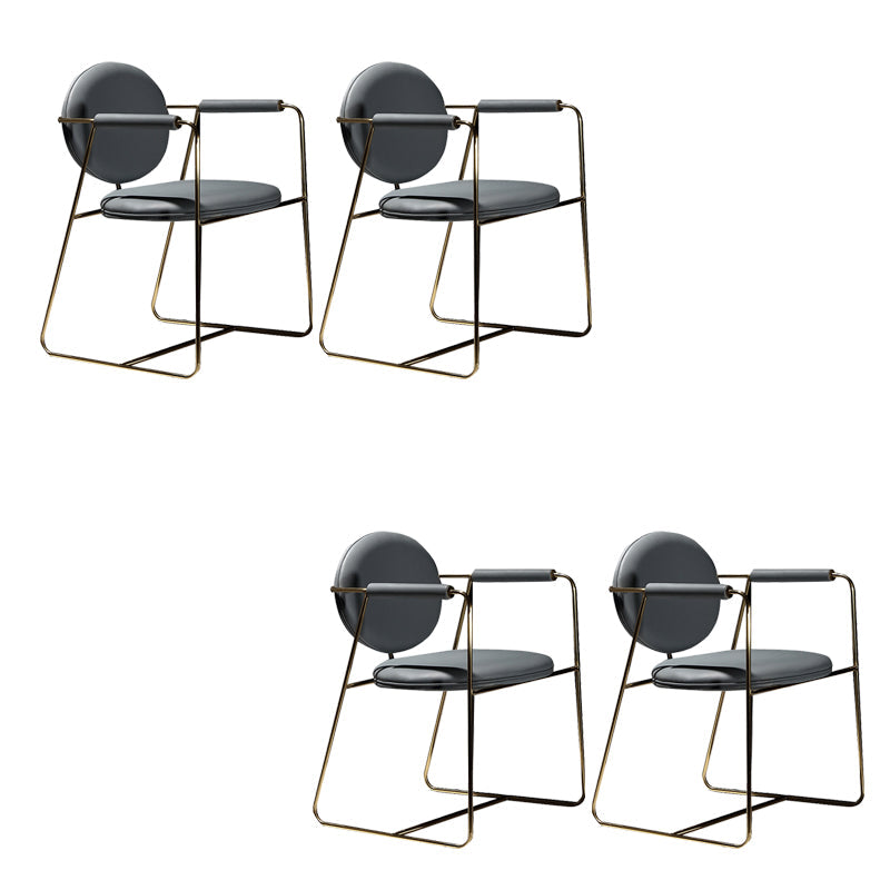 Silla de comedor de cuero con silla de brazo glamorosa con marco de oro para el hogar