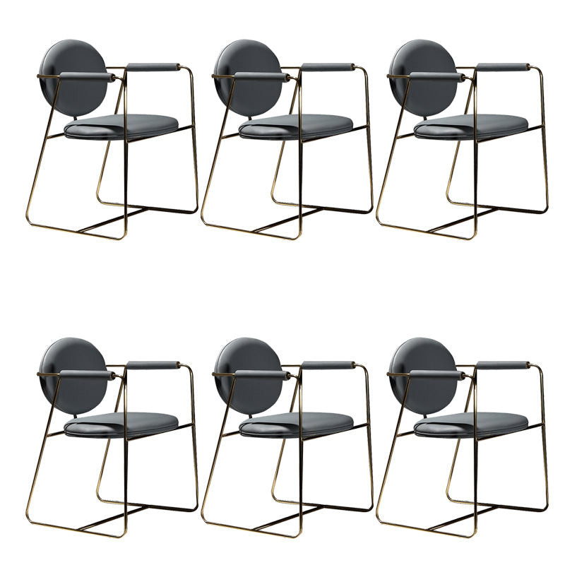 Silla de comedor de cuero con silla de brazo glamorosa con marco de oro para el hogar