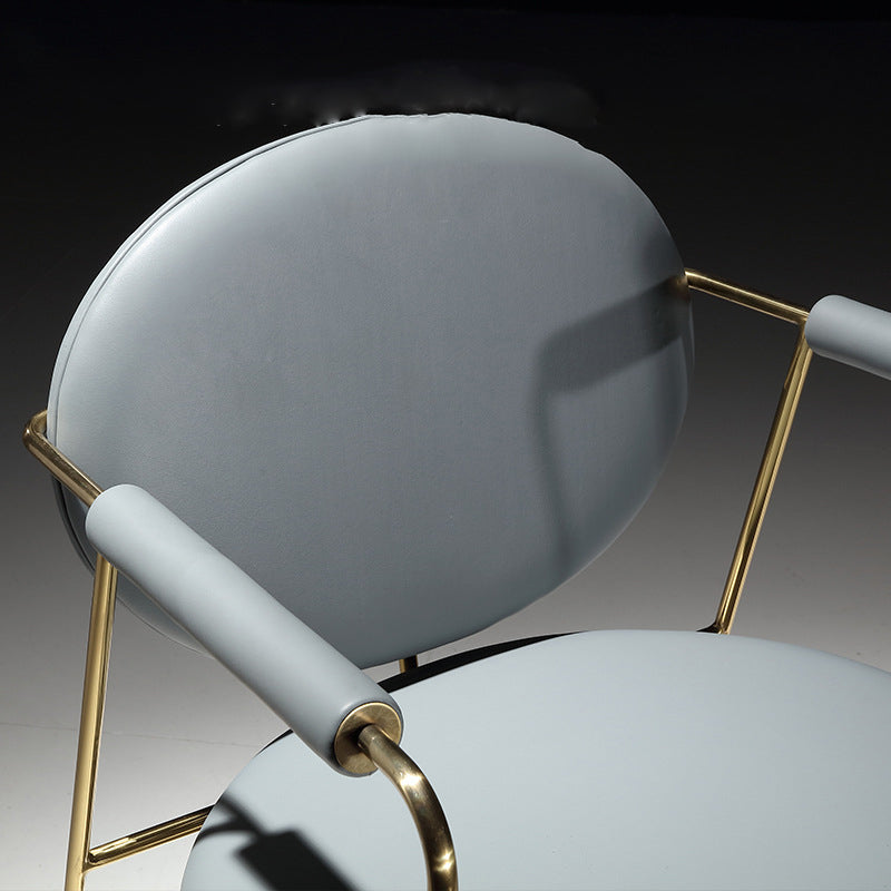 Silla de comedor de cuero con silla de brazo glamorosa con marco de oro para el hogar