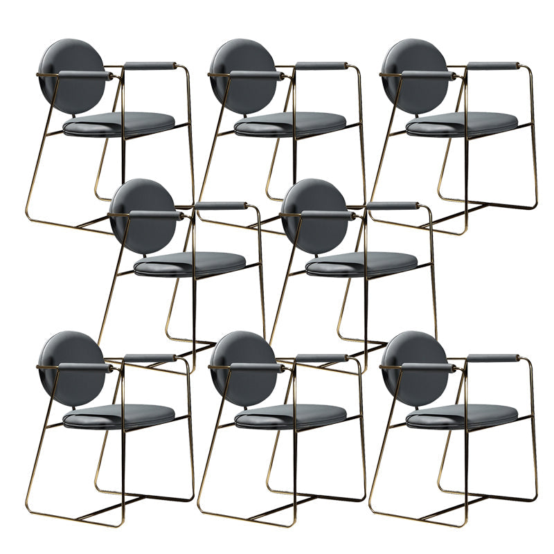 Silla de comedor de cuero con silla de brazo glamorosa con marco de oro para el hogar