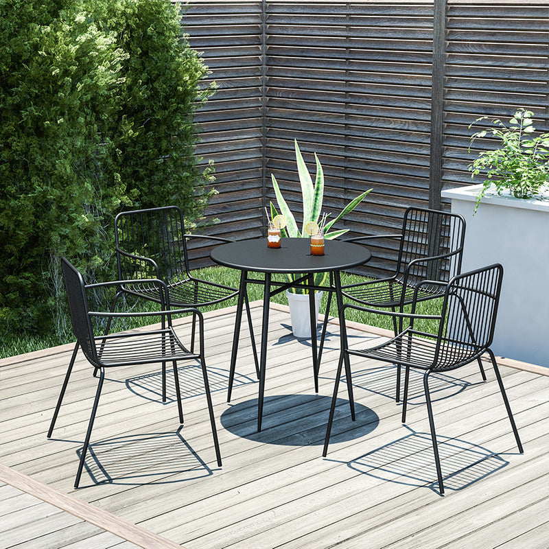 Industrial Patio Dining Chair Slat Back Metal Dining Arm Chairs