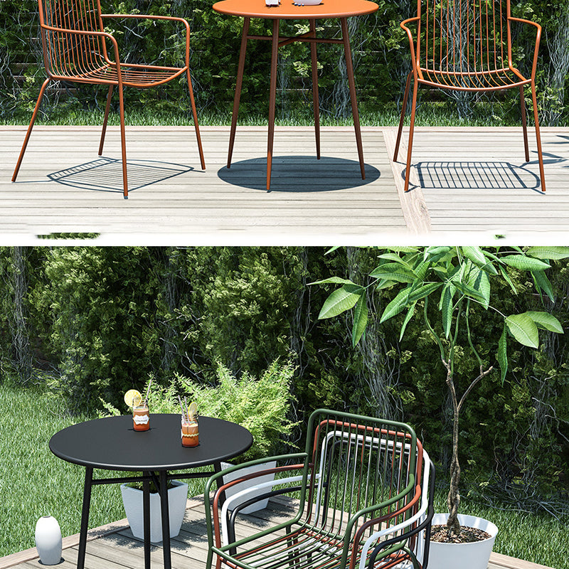 Industrial Patio Dining Chair Slat Back Metal Dining Arm Chairs