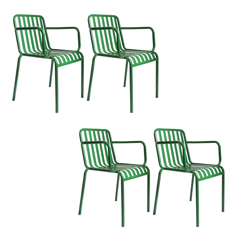 Dining Room Industrial Chair Metal Slat Back Dining Chair in Green