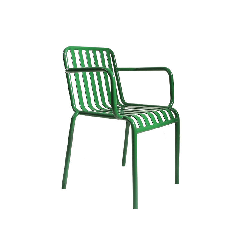 Dining Room Industrial Chair Metal Slat Back Dining Chair in Green