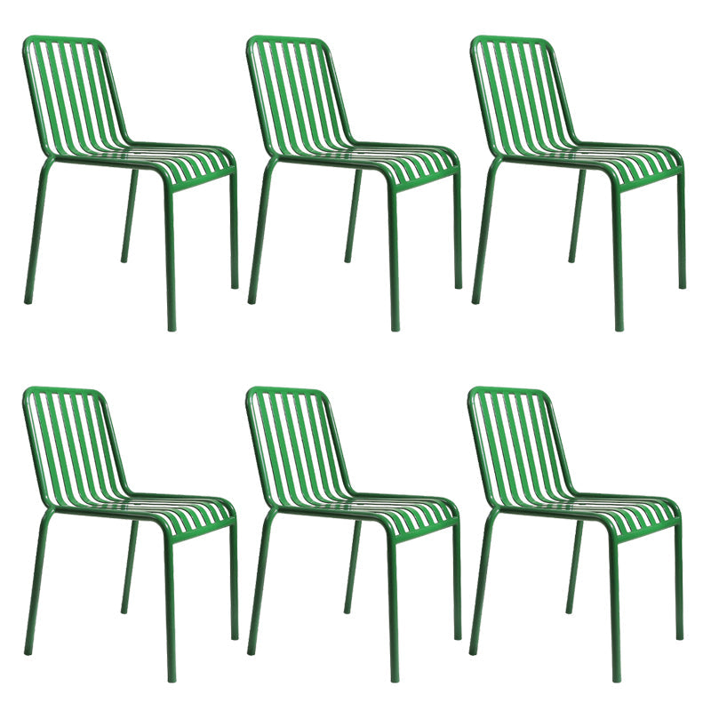 Dining Room Industrial Chair Metal Slat Back Dining Chair in Green
