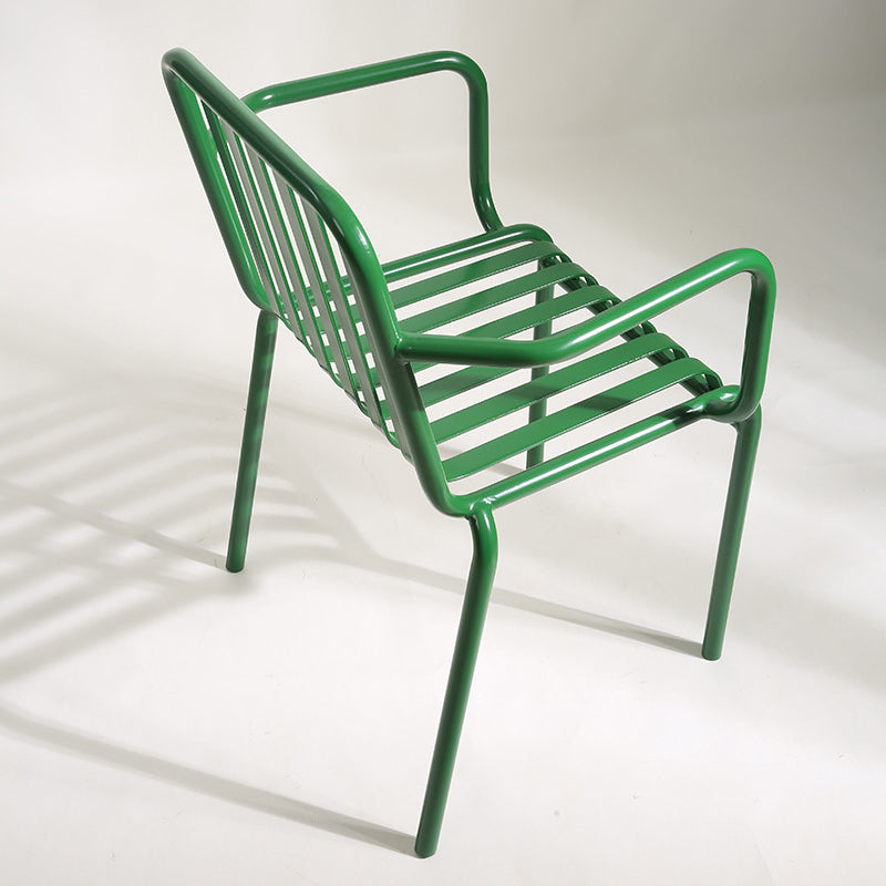 Dining Room Industrial Chair Metal Slat Back Dining Chair in Green