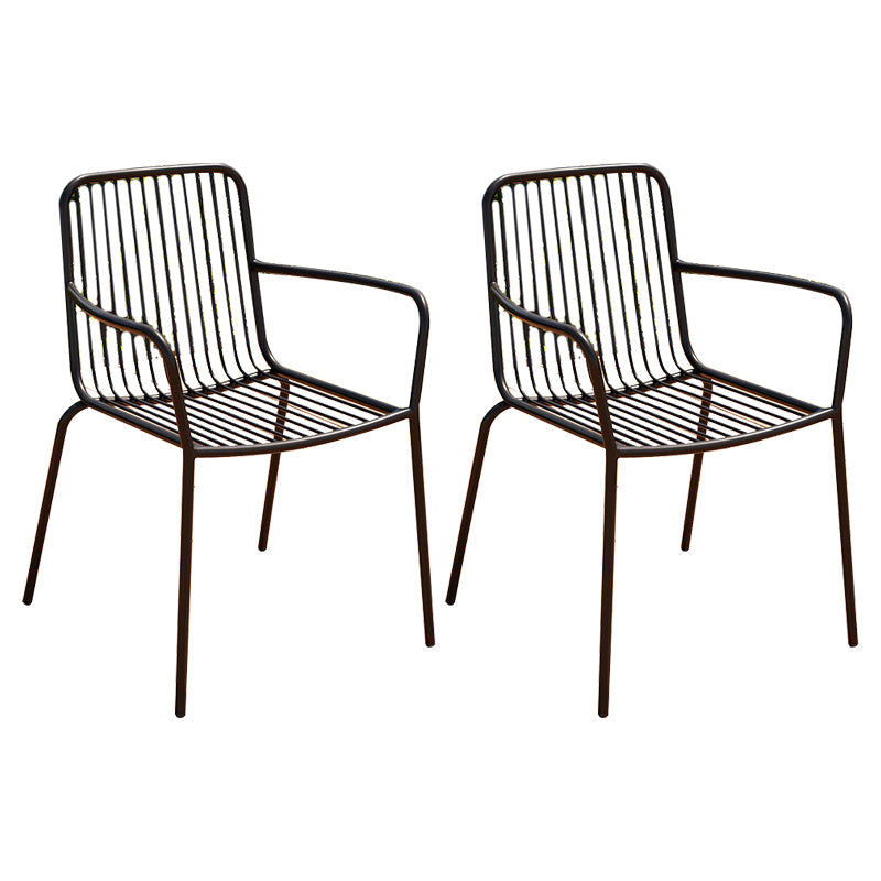 Outdoor Patio Arm Chair Metal Industrial Chairs with Slat Back Black 2 Piece Set Clearhalo 'Dining Chairs' 'Dining Tables & Seating' 'dining_chair' 'furn' 'furn_dining_chair' 'Furniture' 'Kitchen & Dining Furniture' 6453381