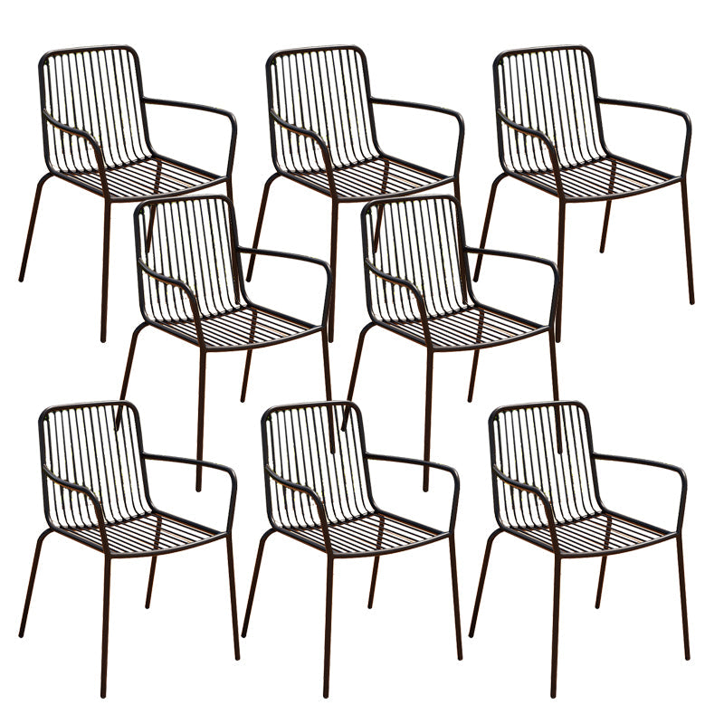 Outdoor Patio Arm Chair Metal Industrial Chairs with Slat Back Black 8 Piece Set Clearhalo 'Dining Chairs' 'Dining Tables & Seating' 'dining_chair' 'furn' 'furn_dining_chair' 'Furniture' 'Kitchen & Dining Furniture' 6453386