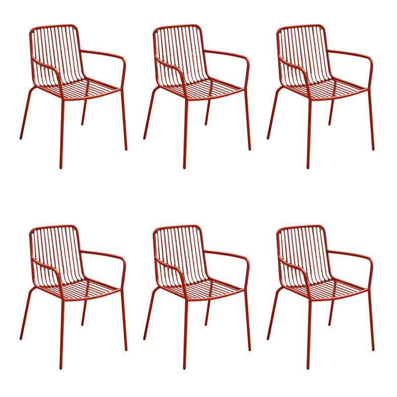Outdoor Patio Arm Chair Metal Industrial Chairs with Slat Back Red 6 Piece Set Clearhalo 'Dining Chairs' 'Dining Tables & Seating' 'dining_chair' 'furn' 'furn_dining_chair' 'Furniture' 'Kitchen & Dining Furniture' 6453392