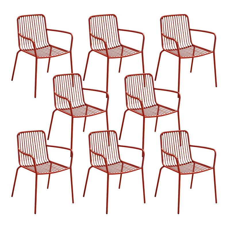 Outdoor Patio Arm Chair Metal Industrial Chairs with Slat Back Red 8 Piece Set Clearhalo 'Dining Chairs' 'Dining Tables & Seating' 'dining_chair' 'furn' 'furn_dining_chair' 'Furniture' 'Kitchen & Dining Furniture' 6453394