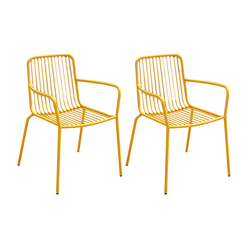 Outdoor Patio Arm Chair Metal Industrial Chairs with Slat Back Yellow 2 Piece Set Clearhalo 'Dining Chairs' 'Dining Tables & Seating' 'dining_chair' 'furn' 'furn_dining_chair' 'Furniture' 'Kitchen & Dining Furniture' 6453396
