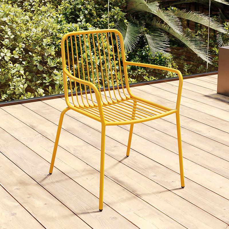 Outdoor Patio Arm Chair Metal Industrial Chairs with Slat Back Yellow 1 Piece Clearhalo 'Dining Chairs' 'Dining Tables & Seating' 'dining_chair' 'furn' 'furn_dining_chair' 'Furniture' 'Kitchen & Dining Furniture' 6453397