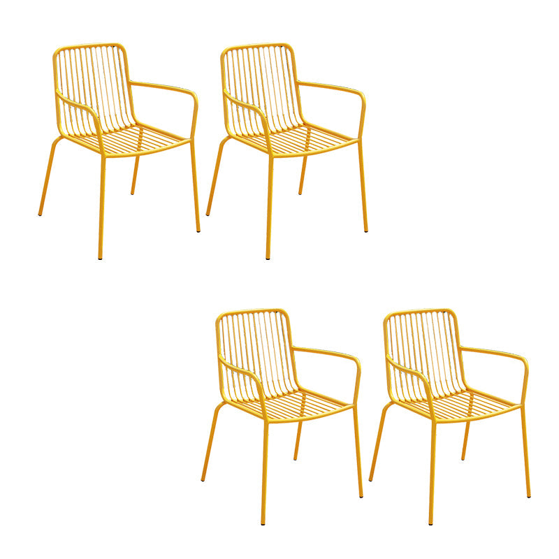 Outdoor Patio Arm Chair Metal Industrial Chairs with Slat Back Yellow 4 Piece Set Clearhalo 'Dining Chairs' 'Dining Tables & Seating' 'dining_chair' 'furn' 'furn_dining_chair' 'Furniture' 'Kitchen & Dining Furniture' 6453399