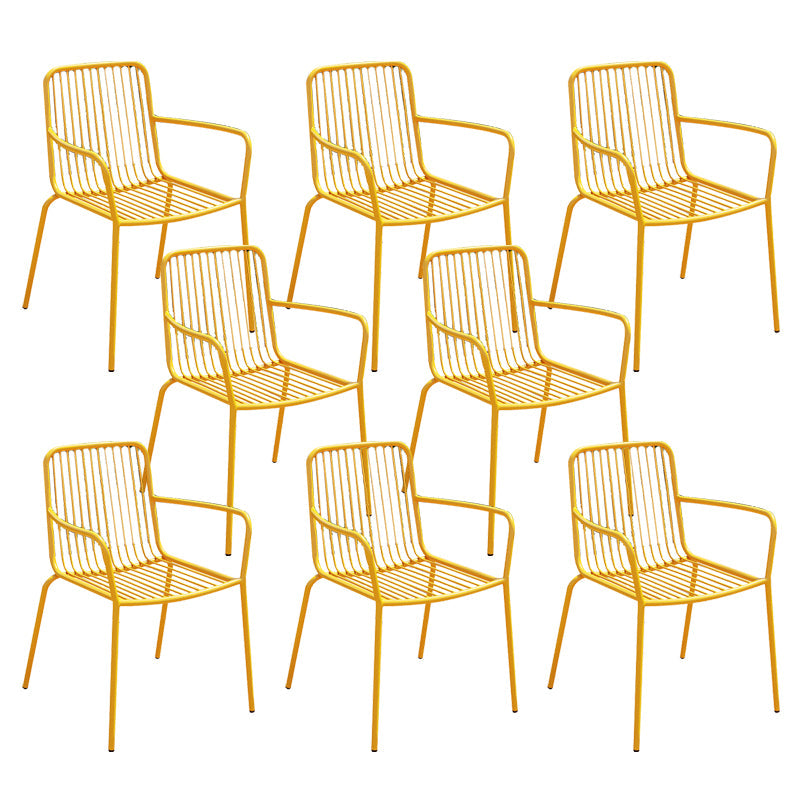 Outdoor Patio Arm Chair Metal Industrial Chairs with Slat Back Yellow 8 Piece Set Clearhalo 'Dining Chairs' 'Dining Tables & Seating' 'dining_chair' 'furn' 'furn_dining_chair' 'Furniture' 'Kitchen & Dining Furniture' 6453402