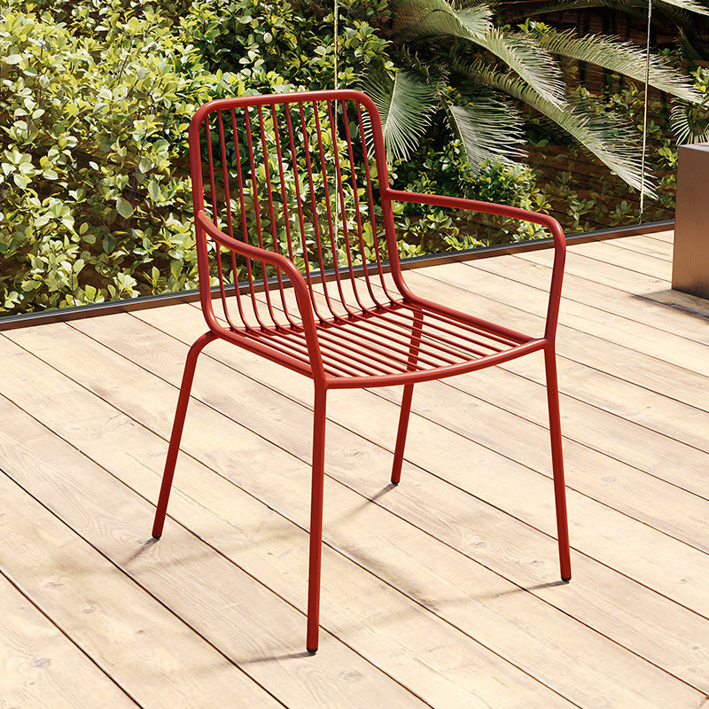 Outdoor Patio Arm Chair Metal Industrial Chairs with Slat Back Red 1 Piece Clearhalo 'Dining Chairs' 'Dining Tables & Seating' 'dining_chair' 'furn' 'furn_dining_chair' 'Furniture' 'Kitchen & Dining Furniture' 6453403