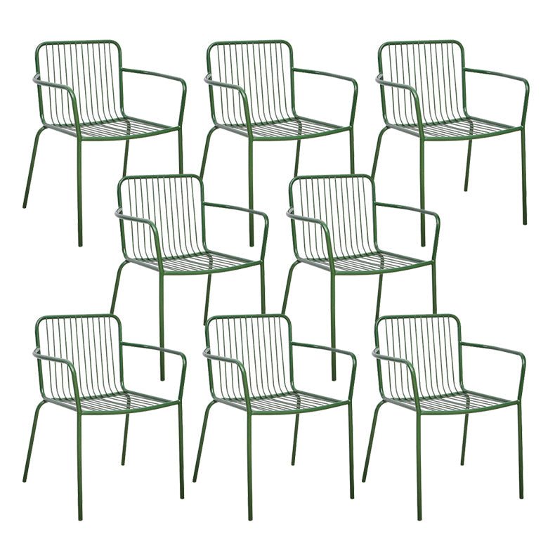 Outdoor Patio Arm Chair Metal Industrial Chairs with Slat Back Green 8 Piece Set Clearhalo 'Dining Chairs' 'Dining Tables & Seating' 'dining_chair' 'furn' 'furn_dining_chair' 'Furniture' 'Kitchen & Dining Furniture' 6453408