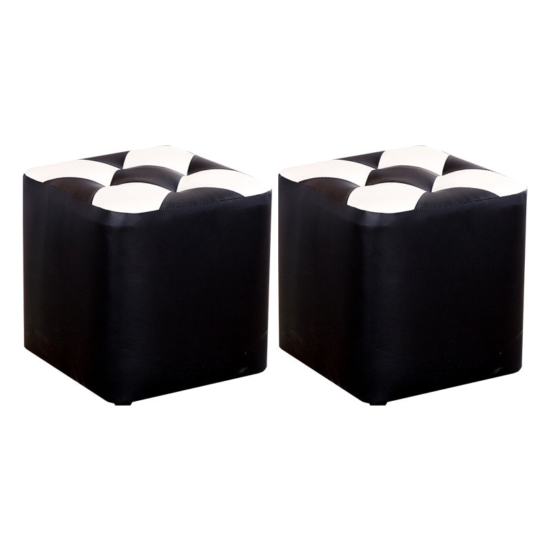 Color Panel Pouf Ottoman Stain Resistant Square Faux Leather Tufted Ottoman 11"L x 11"W x 12"H Black 2 Piece Set Clearhalo 'furn' 'furn_ottomans_poufs' 'Furniture' 'Living Room Furniture' 'Ottomans & Poufs' 'ottomans_poufs' 6453577