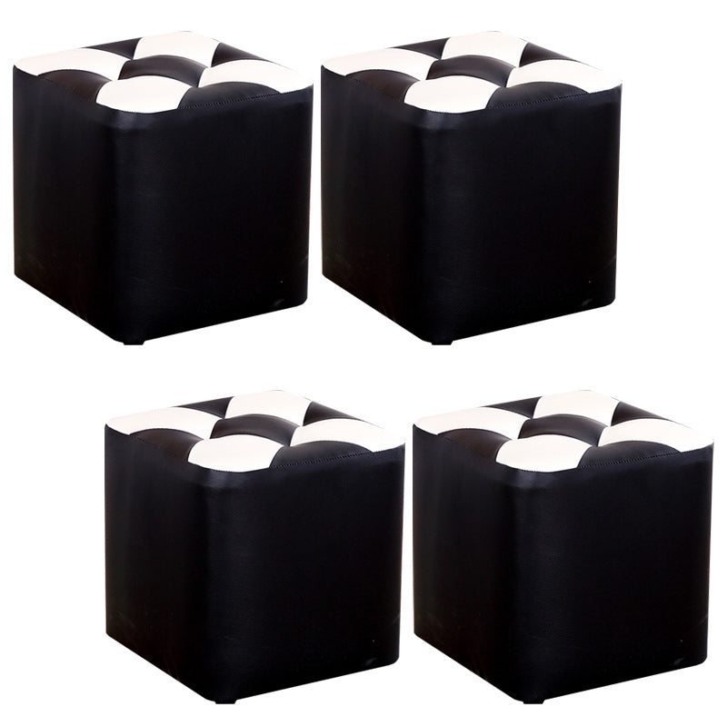 Color Panel Pouf Ottoman Stain Resistant Square Faux Leather Tufted Ottoman 11"L x 11"W x 12"H Black 4 Piece Set Clearhalo 'furn' 'furn_ottomans_poufs' 'Furniture' 'Living Room Furniture' 'Ottomans & Poufs' 'ottomans_poufs' 6453580