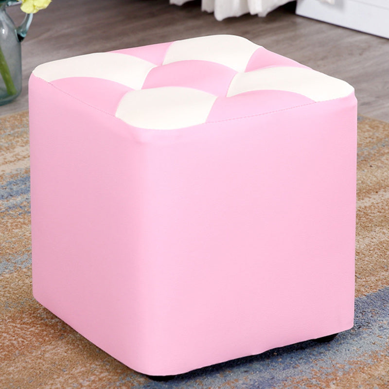 Color Panel Pouf Ottoman Stain Resistant Square Faux Leather Tufted Ottoman 11"L x 11"W x 12"H Pink 1 Piece Clearhalo 'furn' 'furn_ottomans_poufs' 'Furniture' 'Living Room Furniture' 'Ottomans & Poufs' 'ottomans_poufs' 6453582