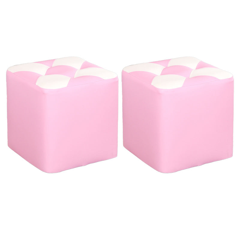 Color Panel Pouf Ottoman Stain Resistant Square Faux Leather Tufted Ottoman 11"L x 11"W x 12"H Pink 2 Piece Set Clearhalo 'furn' 'furn_ottomans_poufs' 'Furniture' 'Living Room Furniture' 'Ottomans & Poufs' 'ottomans_poufs' 6453584