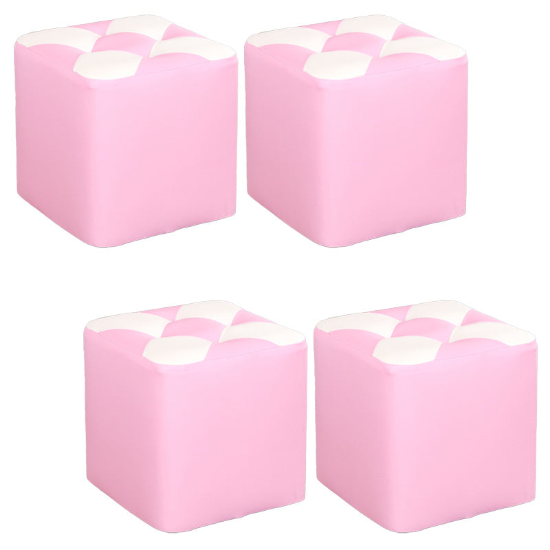 Color Panel Pouf Ottoman Stain Resistant Square Faux Leather Tufted Ottoman 11"L x 11"W x 12"H Pink 4 Piece Set Clearhalo 'furn' 'furn_ottomans_poufs' 'Furniture' 'Living Room Furniture' 'Ottomans & Poufs' 'ottomans_poufs' 6453586