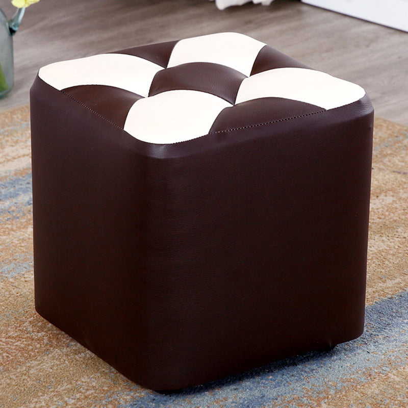 Color Panel Pouf Ottoman Stain Resistant Square Faux Leather Tufted Ottoman 11"L x 11"W x 12"H Brown 1 Piece Clearhalo 'furn' 'furn_ottomans_poufs' 'Furniture' 'Living Room Furniture' 'Ottomans & Poufs' 'ottomans_poufs' 6453588