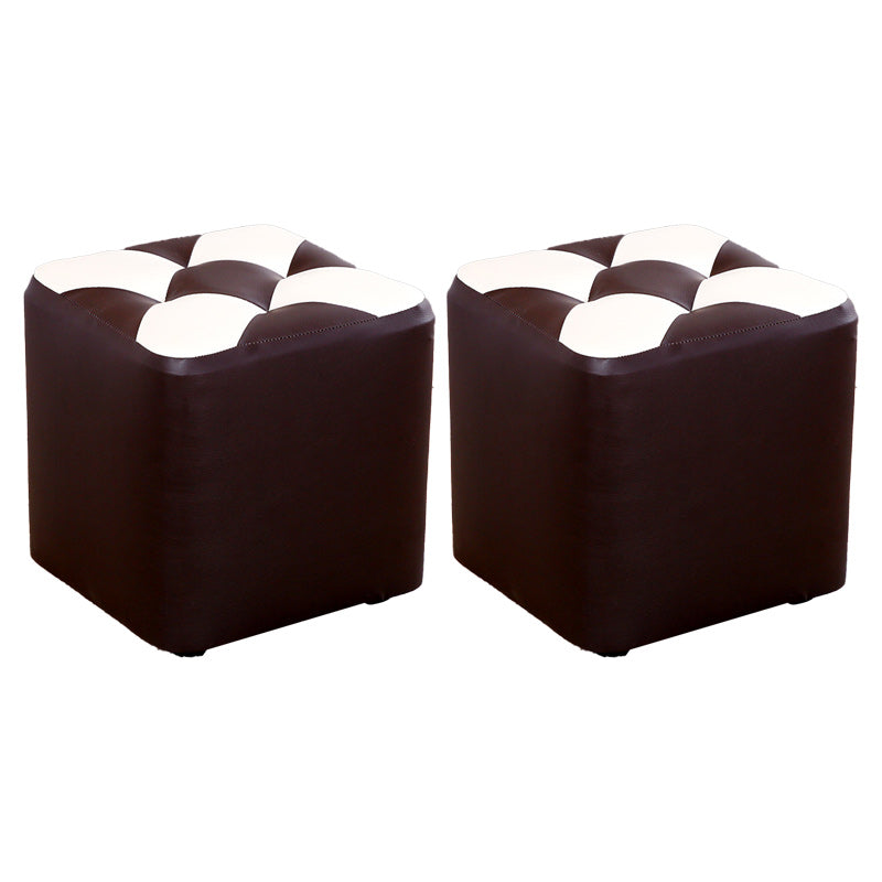 Color Panel Pouf Ottoman Stain Resistant Square Faux Leather Tufted Ottoman 11"L x 11"W x 12"H Brown 2 Piece Set Clearhalo 'furn' 'furn_ottomans_poufs' 'Furniture' 'Living Room Furniture' 'Ottomans & Poufs' 'ottomans_poufs' 6453590