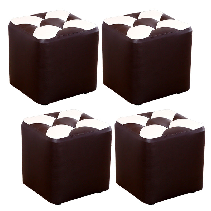 Color Panel Pouf Ottoman Stain Resistant Square Faux Leather Tufted Ottoman 11"L x 11"W x 12"H Brown 4 Piece Set Clearhalo 'furn' 'furn_ottomans_poufs' 'Furniture' 'Living Room Furniture' 'Ottomans & Poufs' 'ottomans_poufs' 6453591