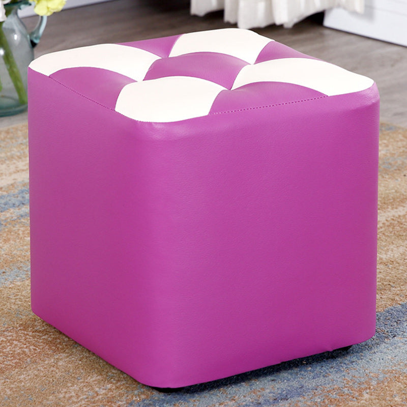 Color Panel Pouf Ottoman Stain Resistant Square Faux Leather Tufted Ottoman 11"L x 11"W x 12"H Purple 1 Piece Clearhalo 'furn' 'furn_ottomans_poufs' 'Furniture' 'Living Room Furniture' 'Ottomans & Poufs' 'ottomans_poufs' 6453595