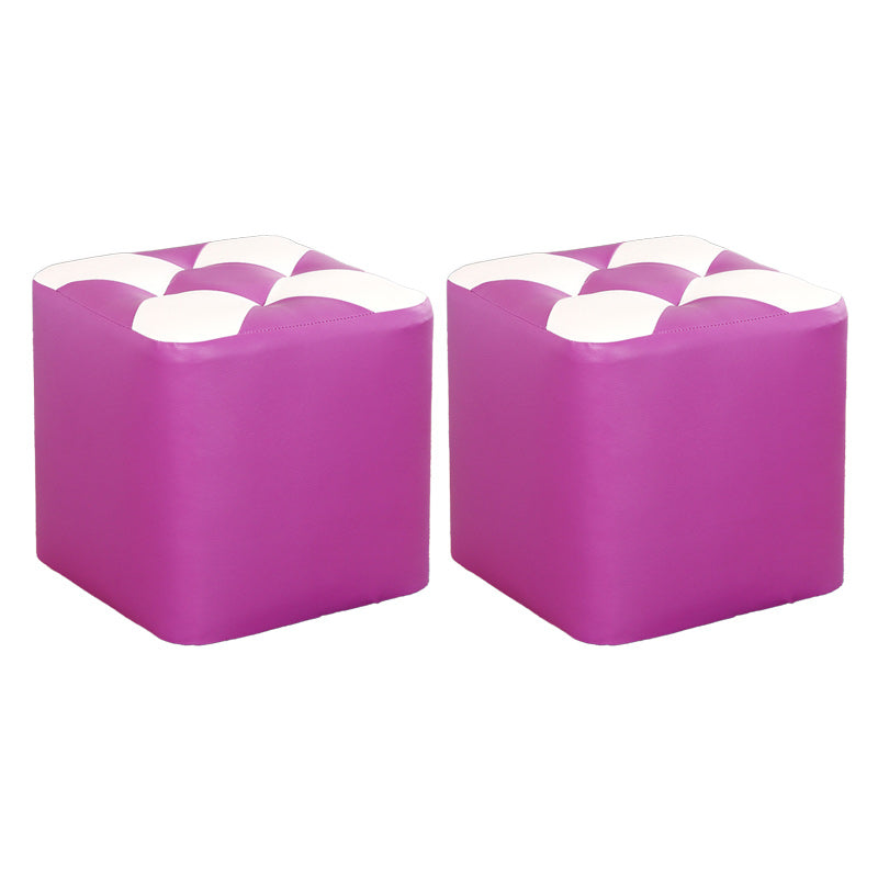 Color Panel Pouf Ottoman Stain Resistant Square Faux Leather Tufted Ottoman 11"L x 11"W x 12"H Purple 2 Piece Set Clearhalo 'furn' 'furn_ottomans_poufs' 'Furniture' 'Living Room Furniture' 'Ottomans & Poufs' 'ottomans_poufs' 6453596