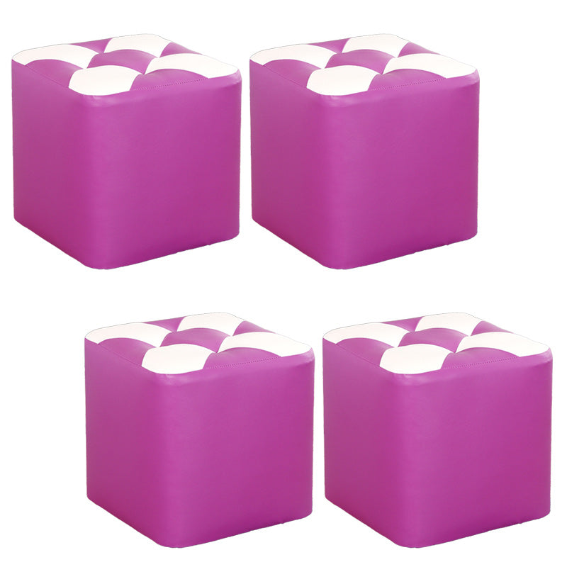 Color Panel Pouf Ottoman Stain Resistant Square Faux Leather Tufted Ottoman 11"L x 11"W x 12"H Purple 4 Piece Set Clearhalo 'furn' 'furn_ottomans_poufs' 'Furniture' 'Living Room Furniture' 'Ottomans & Poufs' 'ottomans_poufs' 6453597