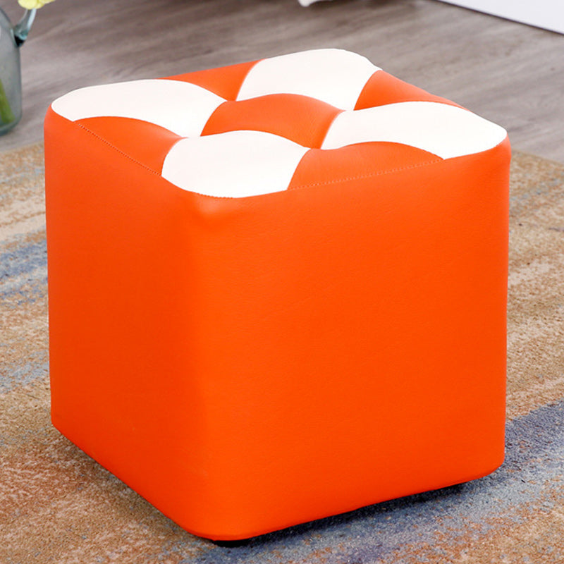 Color Panel Pouf Ottoman Stain Resistant Square Faux Leather Tufted Ottoman 11"L x 11"W x 12"H Orange 1 Piece Clearhalo 'furn' 'furn_ottomans_poufs' 'Furniture' 'Living Room Furniture' 'Ottomans & Poufs' 'ottomans_poufs' 6453598