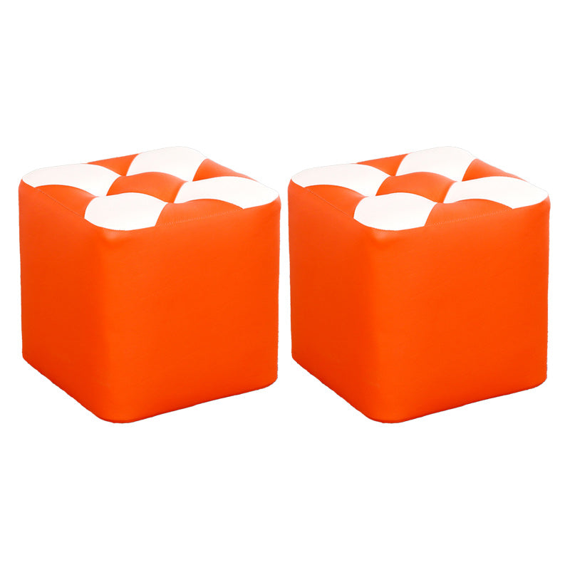Color Panel Pouf Ottoman Stain Resistant Square Faux Leather Tufted Ottoman 11"L x 11"W x 12"H Orange 2 Piece Set Clearhalo 'furn' 'furn_ottomans_poufs' 'Furniture' 'Living Room Furniture' 'Ottomans & Poufs' 'ottomans_poufs' 6453599