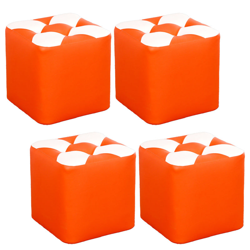 Color Panel Pouf Ottoman Stain Resistant Square Faux Leather Tufted Ottoman 11"L x 11"W x 12"H Orange 4 Piece Set Clearhalo 'furn' 'furn_ottomans_poufs' 'Furniture' 'Living Room Furniture' 'Ottomans & Poufs' 'ottomans_poufs' 6453600