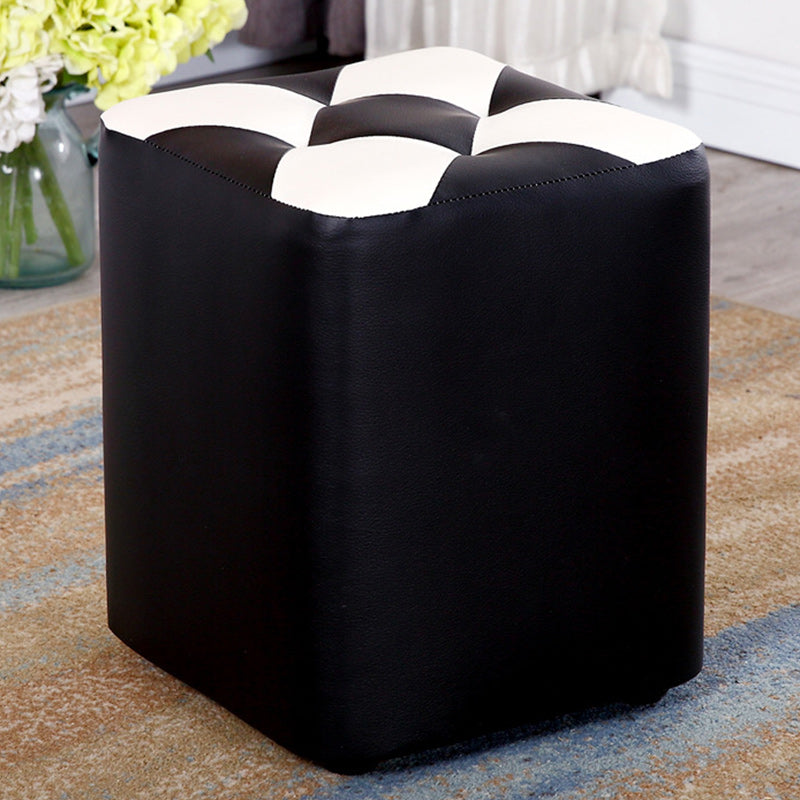 Color Panel Pouf Ottoman Stain Resistant Square Faux Leather Tufted Ottoman 11"L x 11"W x 14"H Black 1 Piece Clearhalo 'furn' 'furn_ottomans_poufs' 'Furniture' 'Living Room Furniture' 'Ottomans & Poufs' 'ottomans_poufs' 6453601