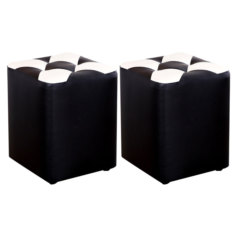 Color Panel Pouf Ottoman Stain Resistant Square Faux Leather Tufted Ottoman 11"L x 11"W x 14"H Black 2 Piece Set Clearhalo 'furn' 'furn_ottomans_poufs' 'Furniture' 'Living Room Furniture' 'Ottomans & Poufs' 'ottomans_poufs' 6453602
