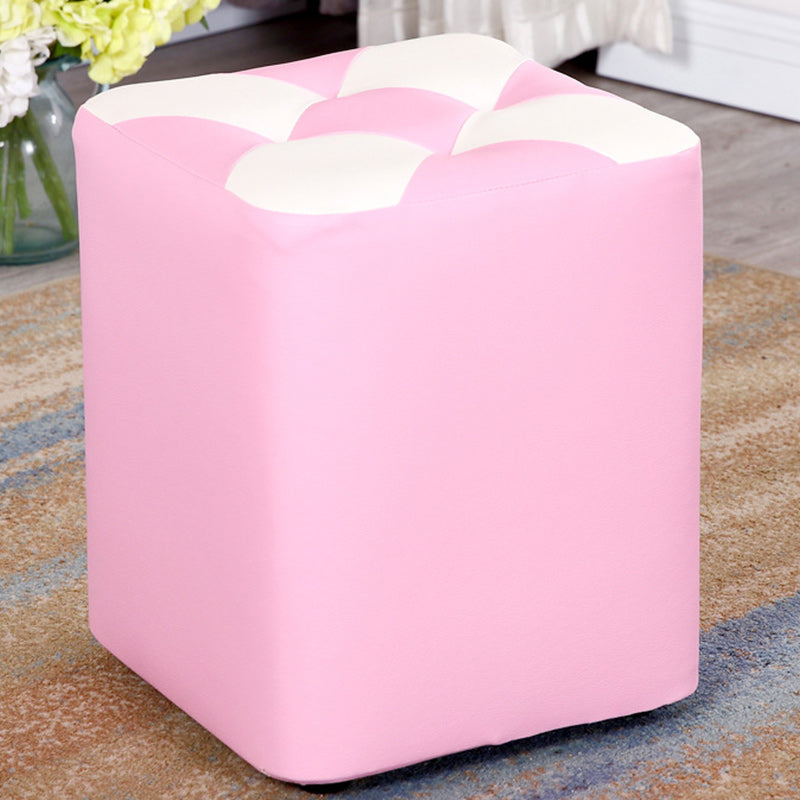 Color Panel Pouf Ottoman Stain Resistant Square Faux Leather Tufted Ottoman 11"L x 11"W x 14"H Pink 1 Piece Clearhalo 'furn' 'furn_ottomans_poufs' 'Furniture' 'Living Room Furniture' 'Ottomans & Poufs' 'ottomans_poufs' 6453604
