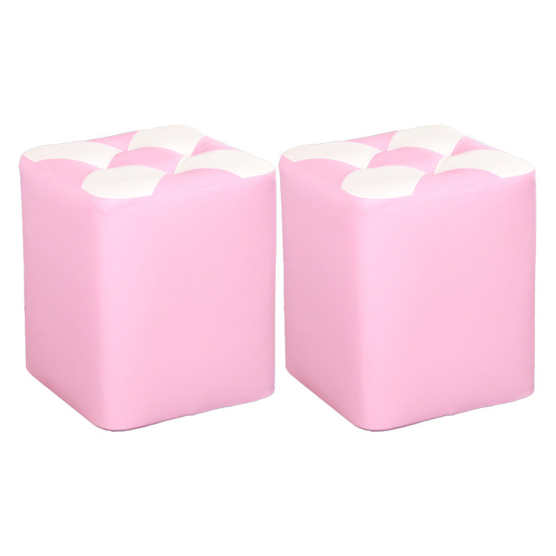 Color Panel Pouf Ottoman Stain Resistant Square Faux Leather Tufted Ottoman 11"L x 11"W x 14"H Pink 2 Piece Set Clearhalo 'furn' 'furn_ottomans_poufs' 'Furniture' 'Living Room Furniture' 'Ottomans & Poufs' 'ottomans_poufs' 6453605