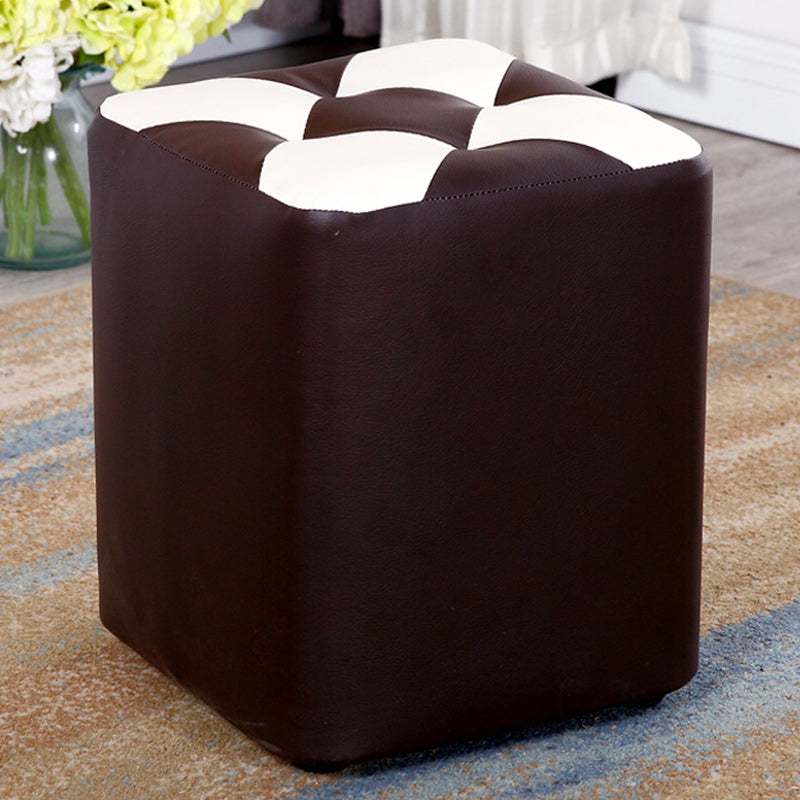 Color Panel Pouf Ottoman Stain Resistant Square Faux Leather Tufted Ottoman 11"L x 11"W x 14"H Brown 1 Piece Clearhalo 'furn' 'furn_ottomans_poufs' 'Furniture' 'Living Room Furniture' 'Ottomans & Poufs' 'ottomans_poufs' 6453607