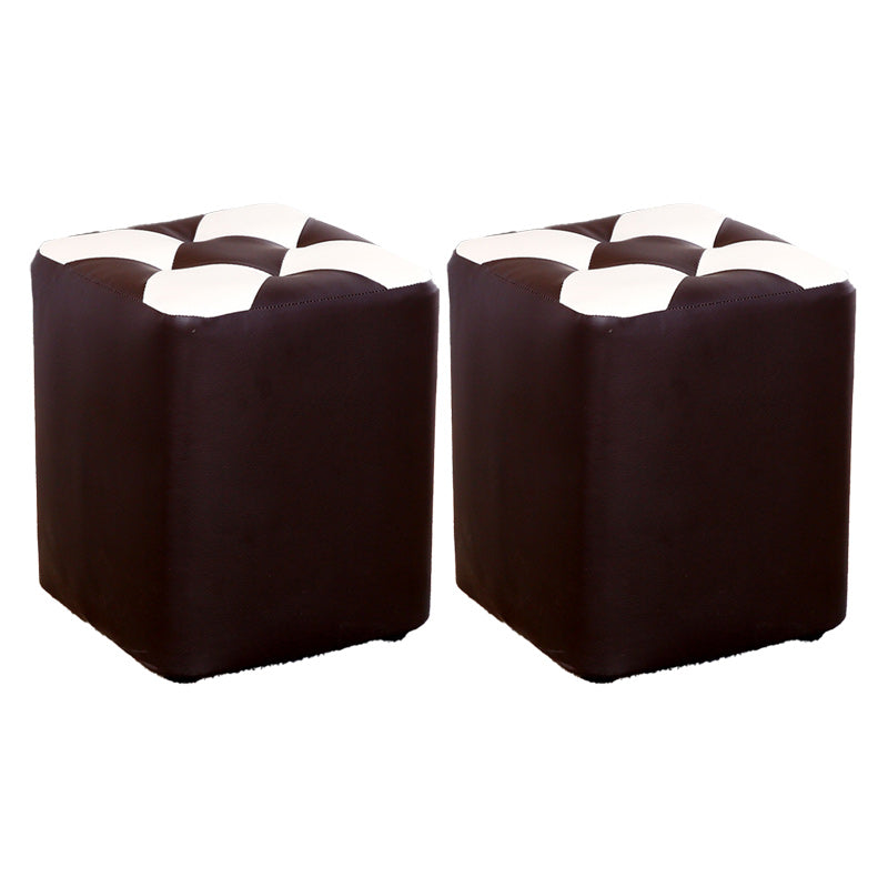 Color Panel Pouf Ottoman Stain Resistant Square Faux Leather Tufted Ottoman 11"L x 11"W x 14"H Brown 2 Piece Set Clearhalo 'furn' 'furn_ottomans_poufs' 'Furniture' 'Living Room Furniture' 'Ottomans & Poufs' 'ottomans_poufs' 6453608