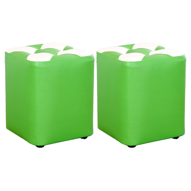 Color Panel Pouf Ottoman Stain Resistant Square Faux Leather Tufted Ottoman 11"L x 11"W x 14"H Green 2 Piece Set Clearhalo 'furn' 'furn_ottomans_poufs' 'Furniture' 'Living Room Furniture' 'Ottomans & Poufs' 'ottomans_poufs' 6453611